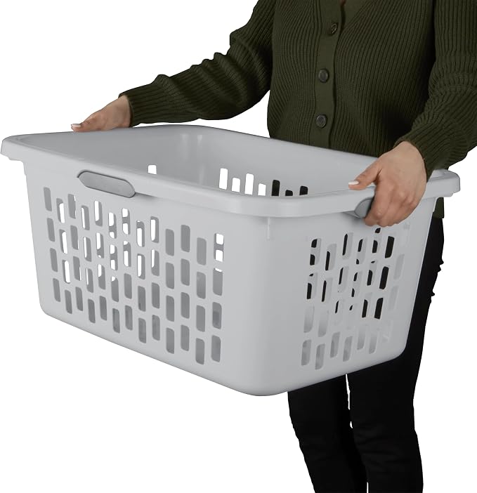 2-Bushel Plastic Laundry Hamper with 4 Ergonomic Handles – BPA-Free, Spacious Design for Household Use, Gray (1PC) - Image 2