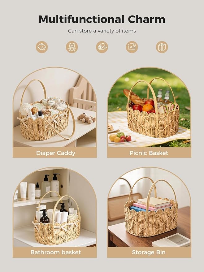 Baby Diaper Caddy Organizer, Handwoven Nursery Basket (Natural Light, XXL) | Changing Table Organizer Natural Water Hyacinth Storage Basket for Nursery Bathroom Kitchen Shelves Office - Image 5