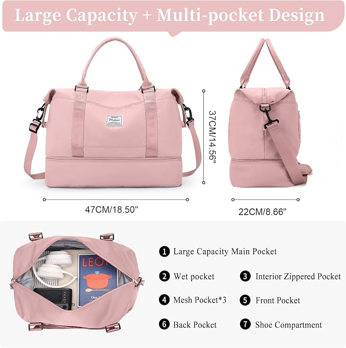 Weekender Bags for Women, Personal Item Travel Bag with Shoes Compartment | Overnight Travel Duffel Bag with Toiletry Bag&Mini Crossbody Bag, Airplane Friendly Carry-On Bag - Image 3