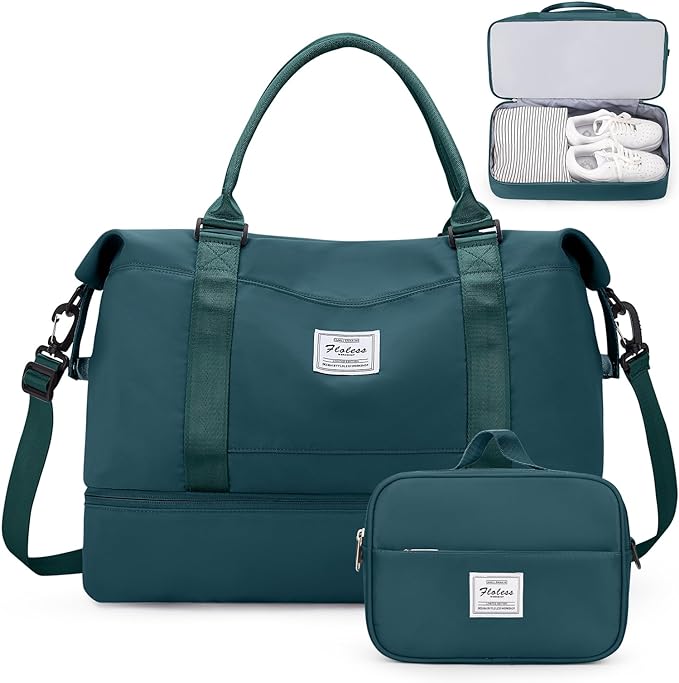Weekender Bags for Women, Personal Item Travel Bag with Shoes Compartment | Overnight Travel Duffel Bag with Toiletry Bag, Airplane Friendly Carry-On Bag with Wet Pocket & Trolley Sleeve,Medium by SYCNB