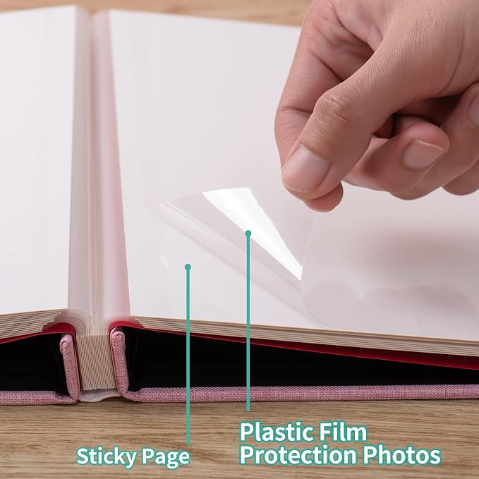 Large Photo Album Self Adhesive 4x6 5x7 6x8 8x10 Pictures Scrapbook Magnetic Album DIY Scrap Book 60 Sticky Pages Linen Cover DIY Photo Album with A Metallic Pen and DIY Accessories(Pink) - Image 5