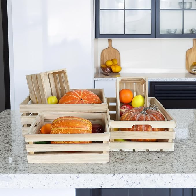 Wooden Crates, Unfinished Set of 5 Large Wood Crates with Handles, Rustic Farmhouse Wooden Crate for Decor, Wedding Birthday Home Party Living Room Kitchen Decoration - Image 5
