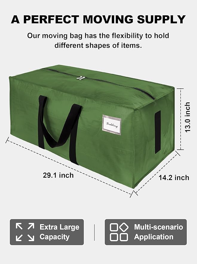 HOMESURE Supports 200lbs Heavy Duty Moving Bags - Strong Zipper & Wrap-Around Handles - Water-Resistant Storage Totes, Durable Alternative to Moving Boxes - 4 Pack - Olive Green - Image 5