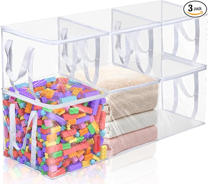 Wholelovein 6 PCS Clear Plastic Organizers 12''x12''x12'' Blanket Storage Bags with Zipper Storage Cube Tote with Reinforced Handles for Clothes Moving Supplies Linens Shoes Closet Toys Organizers by Wholelovein