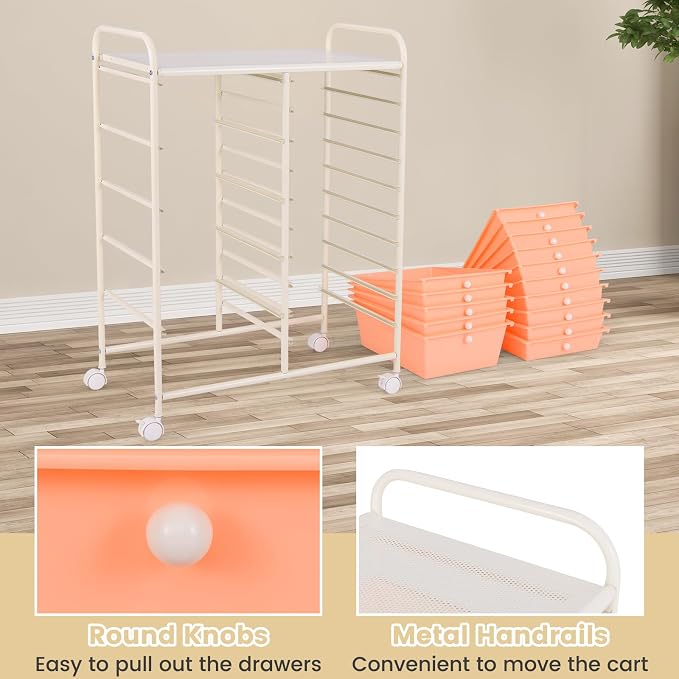 DREAMADE Rolling Cart with 15 Drawers, Rolling Drawer Organizer Cart w/Lockable Wheels, Removable & 2-Sized Storage Drawers, Art Cart for School Home Art Supplies Crafts File Scrapbook - Image 5