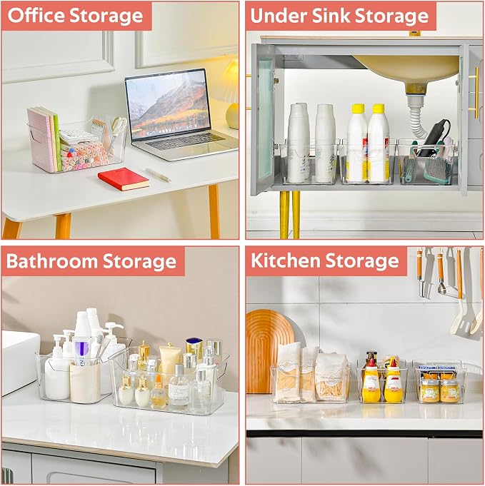 Clear Plastic Storage Bins - 12 Pack Pantry Organizers and Storage, Clear Pantry Organizer Bins, X-Large Plastic Containers with Handle for Kitchen, Cabinet, Bathroom, Classroom Organization - Image 5