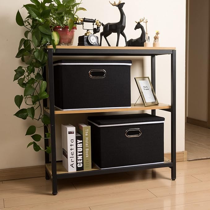 Extra Large Collapsible Storage Bins with Lids [3-Pack] Linen Fabric Foldable Storage Baskets Boxes Organizer Containers Cube with Cover for Bedroom Closet Office Nursery (22.8x15.7x13.8) - Image 3