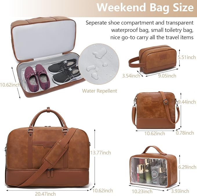 4-in-1 Waterproof Faux Leather Overnight Travel Bag for Women Men | Hospital Gym Weekender Bag Carry On Personal Item Travel Duffel Bags with Shoe Compartment Toiletry Bag Fit 21" Laptop - Image 6
