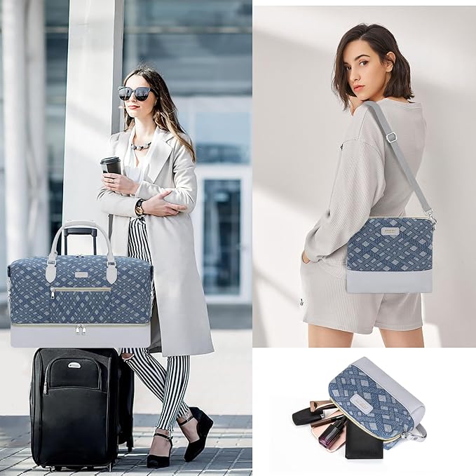 ITIEZY Weekender Bag for Women 21.5" Travel Duffel Large Carry On Bag 3PCS | Nylon Duffel Bag with Waterproof Shoe Compartment, Crossbody Bag and Toiletry Bag, Travel Weekend Hospital Overnight Gym Bag - Image 2