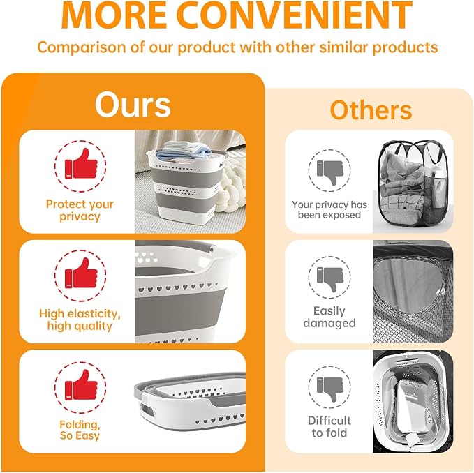 42L Medium Collapsible Plastic Laundry Basket with Handles, Foldable Laundry Basket Hamper, Pop Up Storage Container Organizer for Washing Storage (Gery, 17 Inch * 13 Inch * 15 Inch) - Image 4