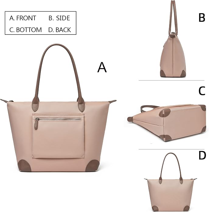DORIS&JACKY Women Lightweight Tote Bag Designer Leather Work Shoulder Purse | Large Foldable Waterproof Nylon Hobo, Soft Fashion Casual Travel Gym Shopping Handbags with Long Leather Strap - Image 5