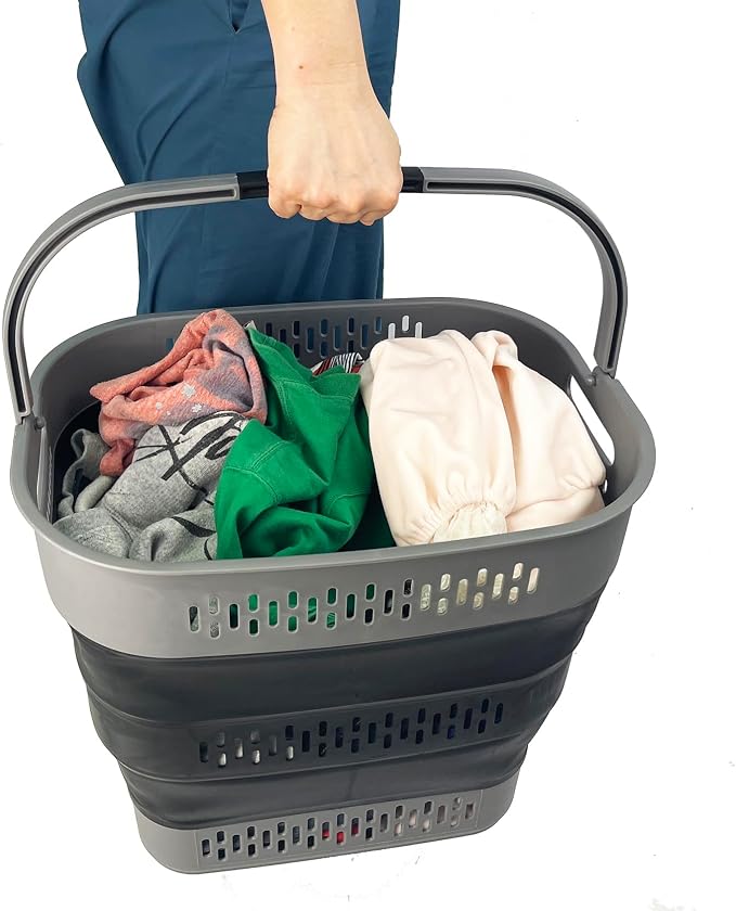 SAMMART 38L (10 Gallon) Collapsible Plastic Laundry Basket - Portable Pop-Up Storage Container/Organizer – Foldable Space Saving Laundry Hamper (2, Grey/Black) - Image 5