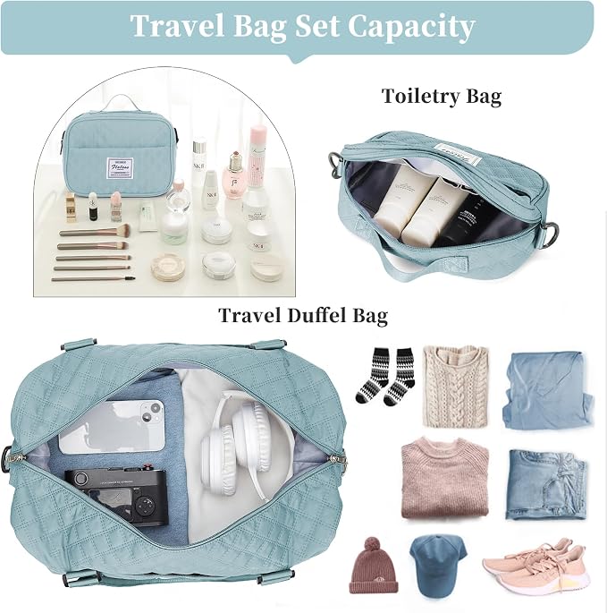 Weekender Bags for Women, Travel Duffel Bag with Shoes Compartment | Overnight Bag with Toiletry Bag, Carry on Personal Item Bag for Travel Business Trips Sport Hospital,Grid Travel Bag Set - Image 2