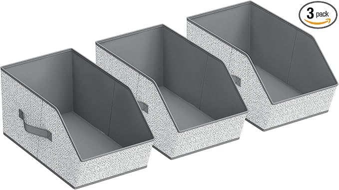 Large Closet Storage Cubes - Closet Storage Bins with Dual Handles for Clothes, Towels, Toys, Shelf Organizer Bins for Bedroom, Nursery, Shelves, Small Spaces, Ant Light Gray, 3 Pack by Homsorout