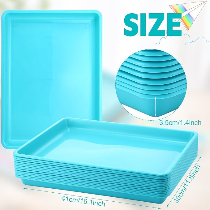 Maitys 15 Pack Plastic Art Trays 12 x 16 Inch Activity Crafts Trays Sensory Tray DIY Projects, Painting, Beads, Jewelry Office Home Organizer Arts and Crafts Supplies(Mint Green) - Image 2