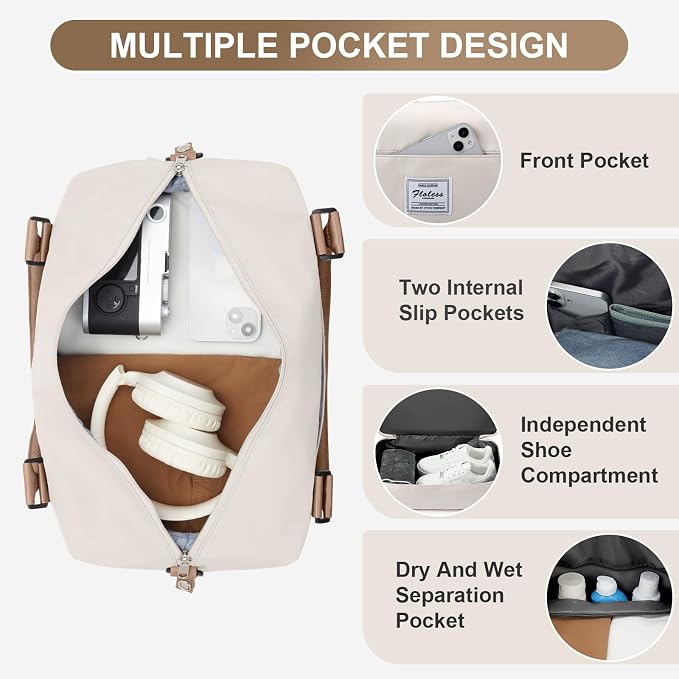 Travel Duffel Weekender Bag Women Tote Carry On Bags With Shoe Compartment | 18x14x8 inches Travel Overnight Bags with Trolley Sleeve for Airplanes Sport Tote Gym for Men Lightweight Daypack-Blackbrown - Image 6