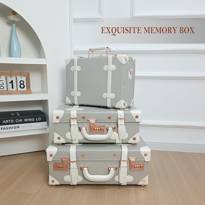 Unitravel Baby Keepsake Case, 18" Handmade Memory Storage Box, Newborn Keepsake Box, Vintage Suitcase for Baby Shower, Baptism, Naming Ceremony or Birthday (grey) - Image 7