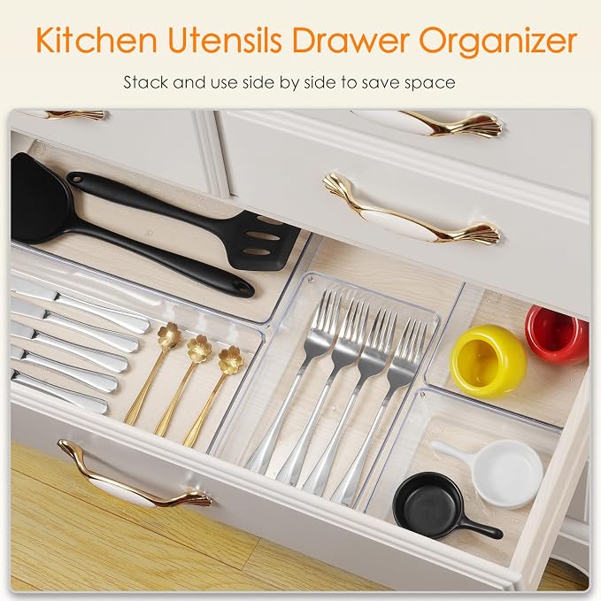 Drawer Organizer, 26 Pack Clear Plastic Drawer Organizer Bins, Versatile Organization and Storage Trays for Kitchen, Bathroom, Vanity Makeup and Office - Image 4