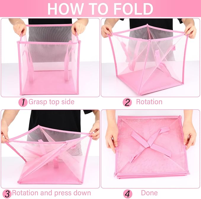 Zopeal 6 Pack Collapsible Mesh Laundry Basket, Pink, Single-layer | 13 Inch Square with Handles, Portable Foldable Hamper, Mesh See-through, Space Saving for Dorm Bedroom Laundry Room - Image 3