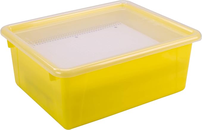 Storex Letter Size Deep Storage Tray – Organizer Bin with Non-Snap Lid for Classroom, Office and Home, Yellow, 5-Pack (62546U05C) - Image 8
