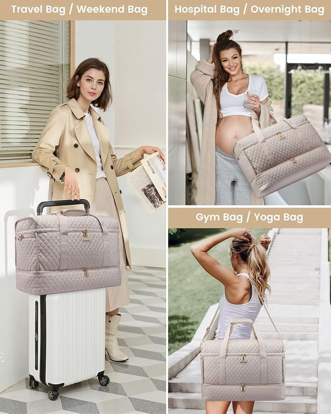 LOVEVOOK Large Travel Duffle Bag, Weekender Bags for Women With Shoe Compartment, Overnight Hospital Bag For Women Labor Delivery, Carry on Bag Personal Item Travel Bag, Yoga Gym Duffel Bag - Image 6