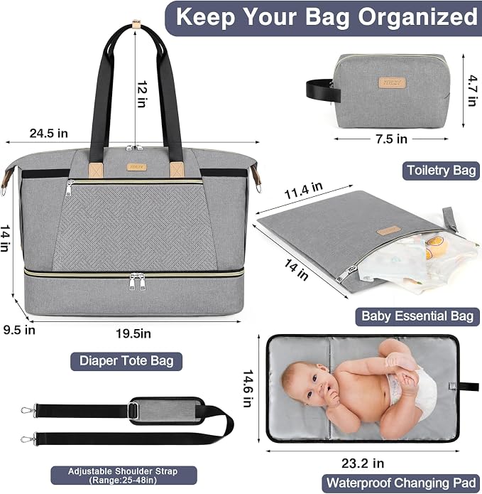 Diaper Bag Tote for Baby 7PCS, Large Mommy Bag with Portable Changing Pad | Multifunctional Hospital Bags for Labor and Delivery with Pacifier Case and Organizer Pouches,Travel Baby Bag for Boy Girl - Image 4