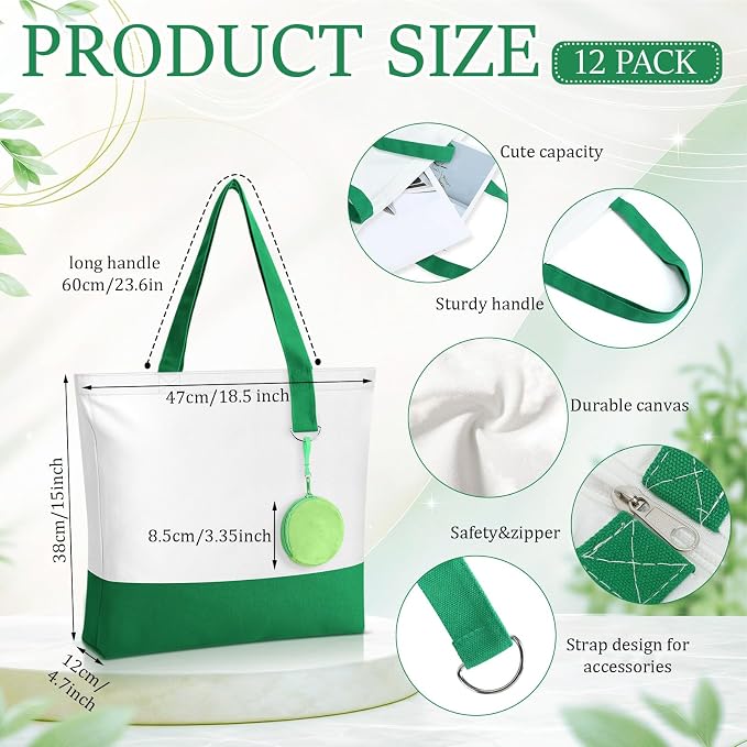 Sanwuta Canvas Tote Bags Bulk with Zipper and Plush Coin Purses 18.5" Reusable Cotton Shopping Bags with Handle for DIY Craft - Image 4