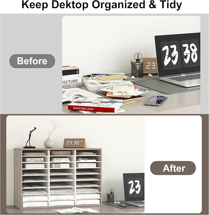 Alpeir Classroom Mailbox 27 Slots with Removable Shelves, Retro Grey/White | Hold 13500 Sheets Paper, Heavy Duty, Easily Assemble, Teacher Student Organization, For Classroom, Office Home Countertop - Image 7