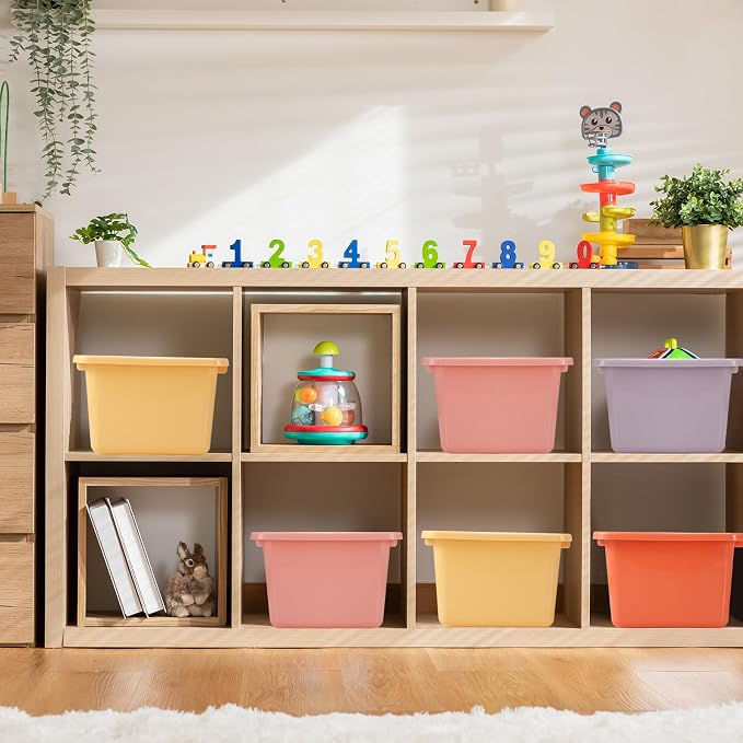 Zonon 12 Pcs Plastic Cubby Bins Office Storage Container Storage Bins Plastic Organization with 1 Pack Self Adhesive Label for Library Office Home Nursery(Pastel) - Image 4