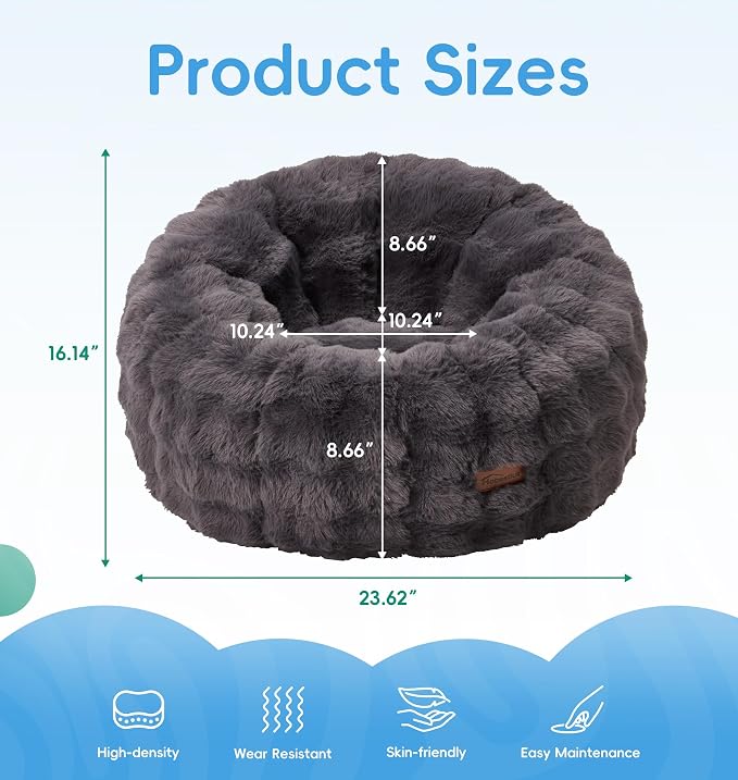 Hobestluk Small Beanbag Chair Donut-Shaped Bubble Plush Sofa Lounge Seat | Dark Grey, Bean Bag Chairs with Bubble Plush Cover Foam Filling Cozy Seating for Bedroom Living Room Reading Nook Furniture - Image 2