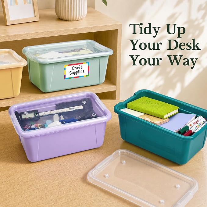 GAMENOTE 6 Quart Storage Bins with Lids, Plastic Latching Box for Classroom & Kids Toy Storage,Stackable Shoe Box Size Containers for STEM Morning Tubs, Crafts & Blocks (6, Morandi) - Image 8