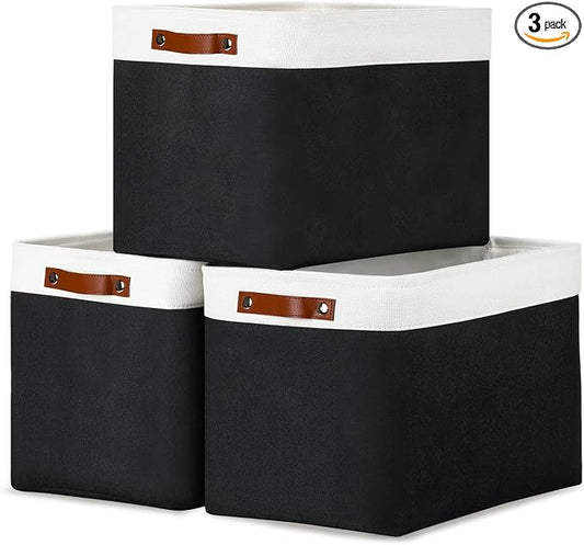 DULLEMELO Large Storage Baskets Fabric Storage Bins, Canvas Storage Basket for Shelf Toys, Decorative Large Storage Bins with Handle for Baby Gift(White&Black) by DULLEMELO