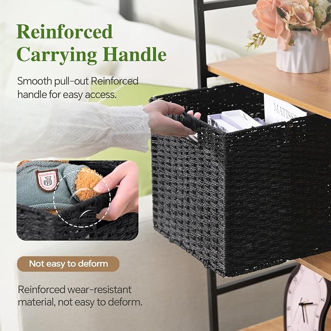 Patvingot 11-Inch Paper Rope Wicker Basket with Built-In Handles,2 Pack | For books, throws and accessories on open shelves, decorative woven texture, metal frame supports the shape, folds flat - Image 3