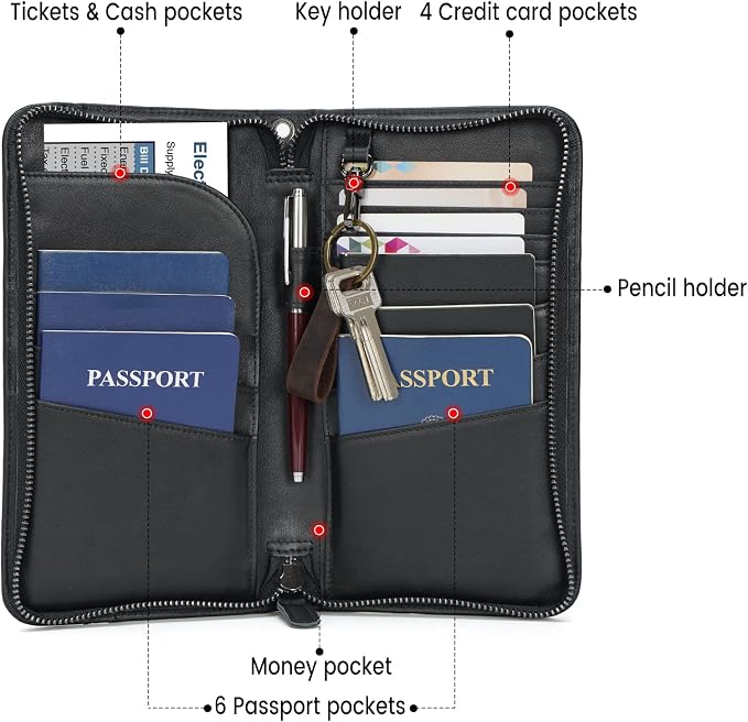 Polare Full Grain Leather Family Travel Passport Wallet and Documents Organizer RFID Blocking Case Holder Fits 6 Passports for Men and Women - Image 4