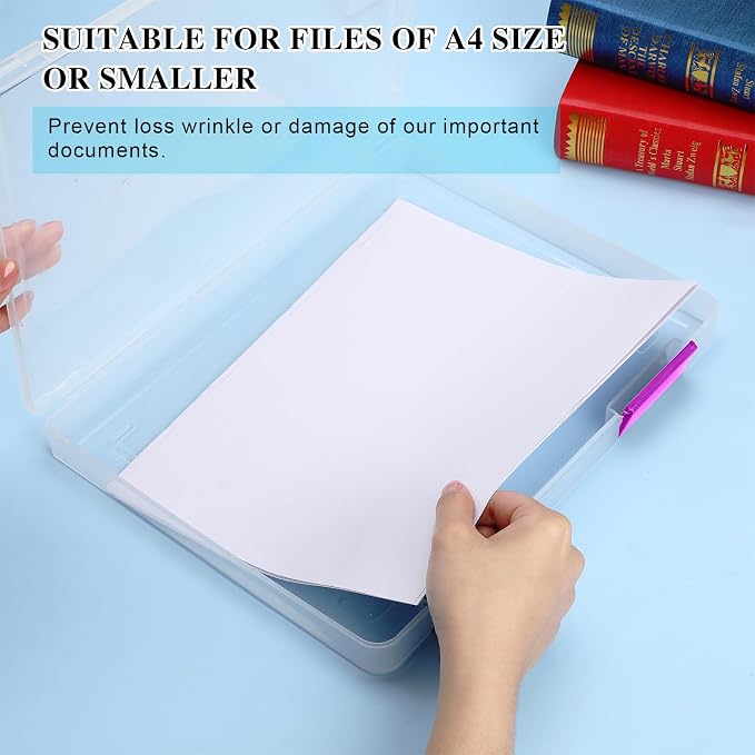 6 Pcs Clear Paper Storage Box,12.4 x 9.84 x 1.18 Inches,Colorful | A4 Plastic File Box Document Paper Organizer Storage Board Game Project Cases Containers with Buckle for Craft, Magazine - Image 4