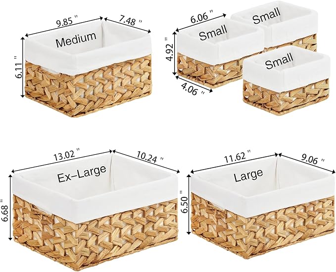 Wicker Storage Basket, 6 Pack Baskets for Organizing, Water Hyacinth Storage Basket, Rectangular Wicker Baskets for Storage Shelves, Cube Storage Bins For Closet/Clothes/Dresser - Image 2