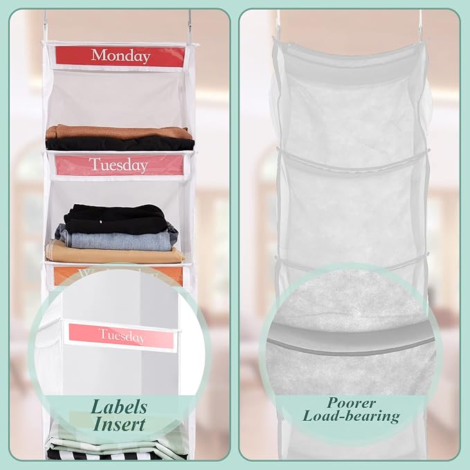2 Pack 6 Shelf Weekly Clothes Organizer for Kids with Side Pocket, 47 Inch Days of the Week Clothes Organizer, Monday to Friday Daily School Outfits Clothing Divider for Kids(White) - Image 4