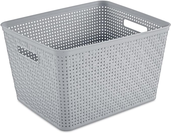 Sterilite 18 Pack Plastic Storage Bin Organization Containers, Tall Baskets, Cement - Image 2