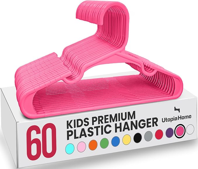Utopia Home Kids Hangers 60 Pack – 11.5 Inch Baby Closet Hangers Pink | Plastic baby hangers | Fits children's & infant clothes | Gentle on delicate garments by UTOPIAHOME