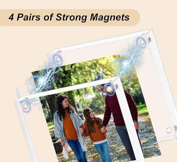 AMEITECH 8x8 Acrylic Picture Frame, Frameless Clear Photo Frames | Double Sided Floating Magnetic Frames, 24mm Thick, Free Standing Desktop Display for Postcards, Pictures and Artworks - Image 3