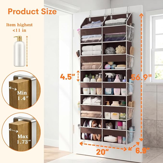 Over the Door Organizer 5 Tiers, Extra Large Behind Door Storage of 10 Compartments, 80 lbs Weight Capacity Over Door Organizer, Door Hanging Organizer for Closet, Diaper Organizer (Brown) - Image 4