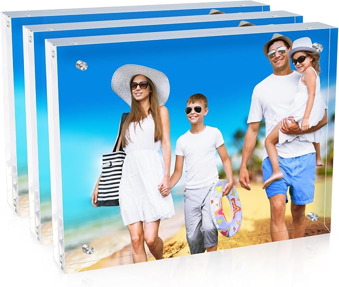 8x10 Inch Acrylic Picture Frame 3 Pack, 10+10mm Magnetic Photo Frame | High-clarity Acrylic, for 8x10 Pictures, Anti-fade, Frameless Floating, Double Display, Liquids Corrosion Resistant, 3 Pack by laapee