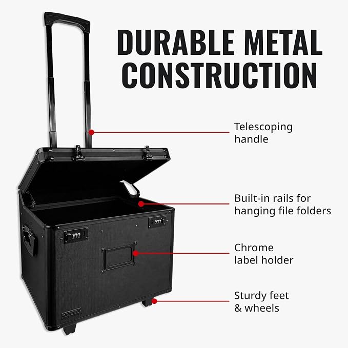 Vaultz Locking Mobile File Chest, Letter/Legal Size Storage Box, Black | Rolling filing chest storage for letter and legal size files, secure lock, compact 17.5x15.5x14.5 in black footprint - Image 8