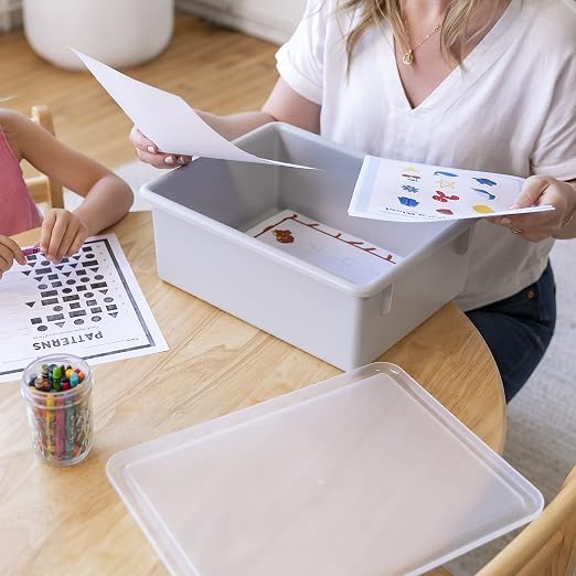 ECR4Kids Letter Size Deep Tray with Lid, Storage Bin, Contemporary, 10-Piece | Durable plastic, GREENGUARD Gold Certified, 1 gallon capacity, stackable/nestable, easy-lift lids, classroom & home use - Image 8