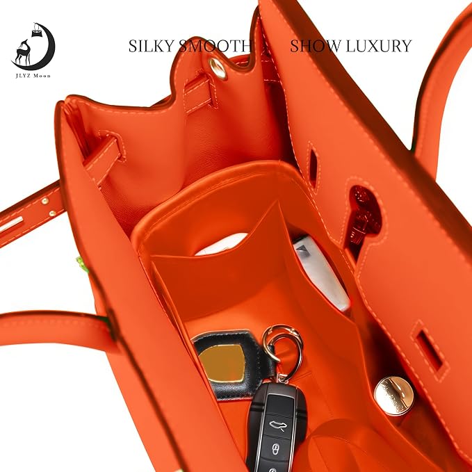 Fits for Brikin Bag Insert Organizer For Hermes(30 S,Orange) | Premium Silk Material,Smooth Touch,Lightweight,zipper,protect from scratches & stains,multiple pockets,keychain,waterproof - Image 2