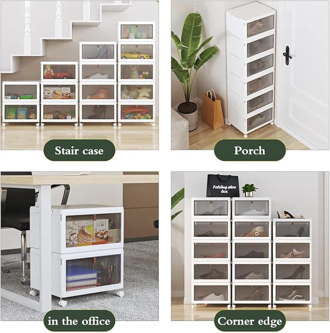 3 Tier Plastic Stackable Storage Bins and Boxes Organizer, Foldable Containers, Stackable Closet Organizers, Collapsible Boxes, White (3 Tier, 25.8″) - Image 8