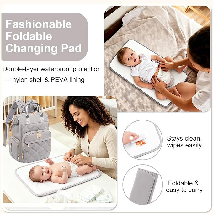 Diaper Bag Backpack Travel Diaper Backpack, Large Baby Diaper Bag with Changing Pad Baby Bag for Boys Girls, Insulated Pockets, Waterproof Baby Backpack for Mom & Maternity (Gray) - Image 4
