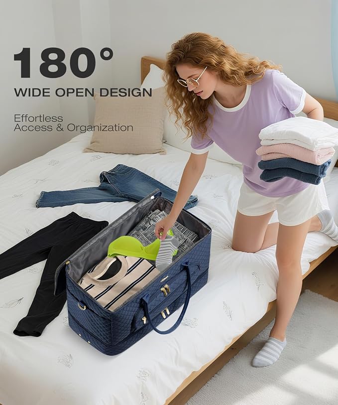 Travel Duffle Bag, Wide Open Large Weekender Bag for Women with Shoe Compartment, Carry on Overnight Bags with Toiletry Bag, Hospital Bag for Women Labor Delivery with Wet Pocket (Navy) - Image 3