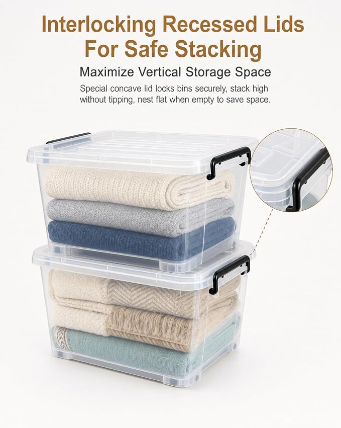 NUMIFUN 15QT Storage Bins with lids, Stackable Space Saver for Family | 4-pack BPA-free plastic boxes with secure latches. Deep recessed lids ensure safe stacking for closet & garage storage. - Image 5