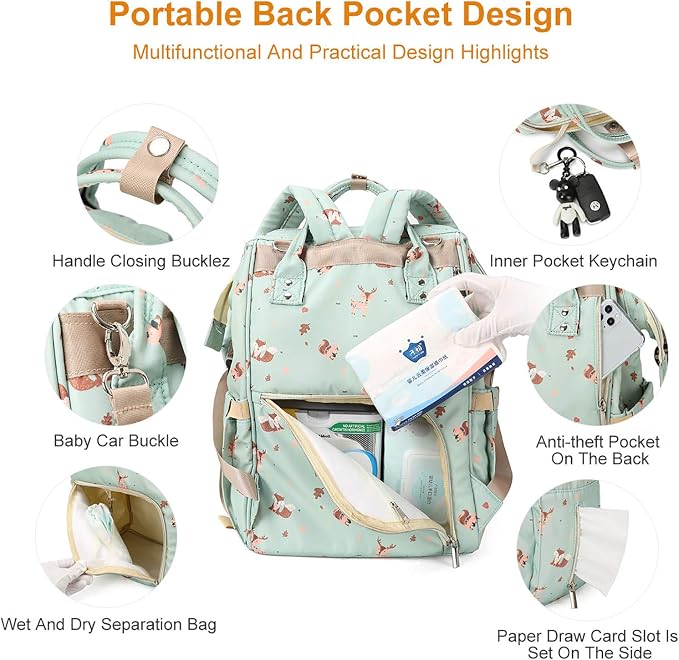 Diaper Bags Backpack for Mom Dad Baby Care Bag Maternity Nappy Bags for Boys Girls Large Green Pañaleras para bebe Baby Changing Bag Large Capacity Waterproof Multifunction Travel Backpack - Image 2